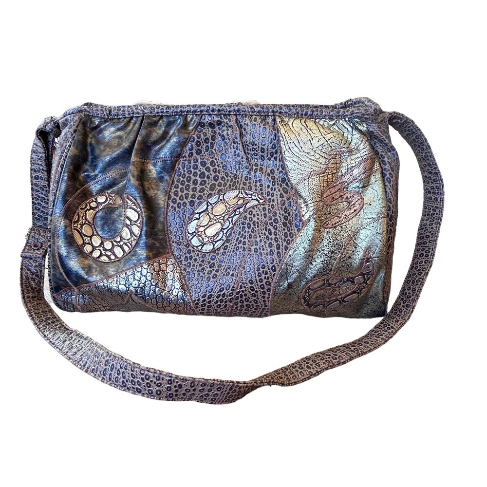 Metallic Blue Patterned Shoulder Bag - Picture 5 of 16